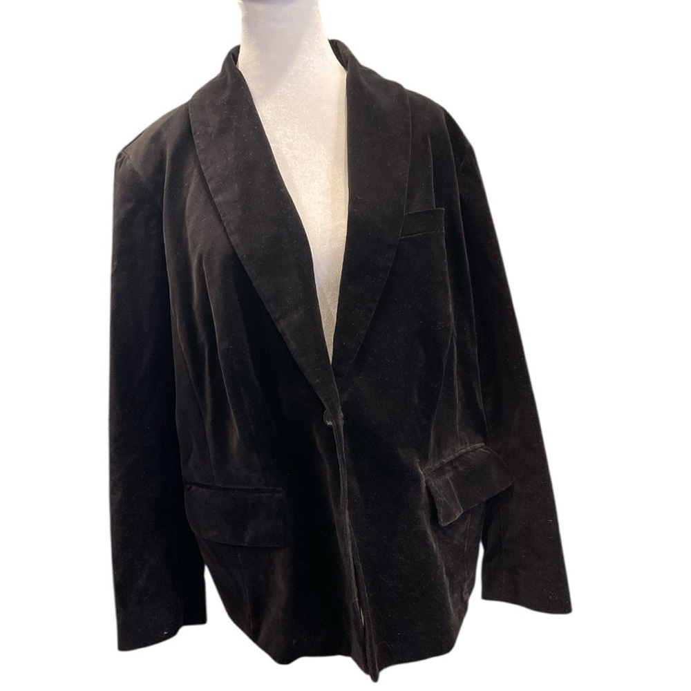 Liz Claiborne Black Velvet Blazer Jacket 14W Lined Classic One Button Plus